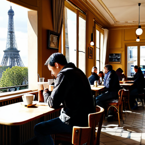 Home 9 Classic Parisian Cafe Scene**
"A cozy Parisian cafe, filled with patrons enjoying espresso, fully clothed, appropriate attire, safe for work. Sunlight streams through the window, illuminating wooden tables and chairs. A barista skillfully pours espresso. In the background, the Eiffel Tower is subtly visible. Perfect anatomy, correct proportions, professional photography, high quality, modest, family-friendly."
**