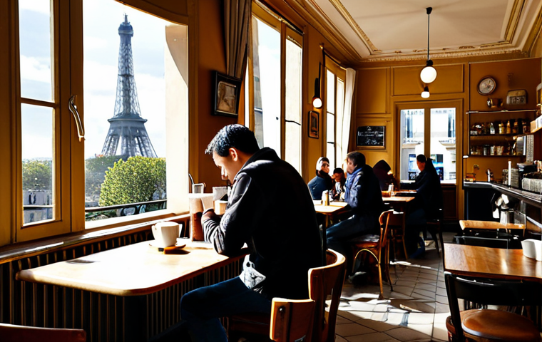 Classic Parisian Cafe Scene**

"A cozy Parisian cafe, filled with patrons enjoying espresso, fully clothed, appropriate attire, safe for work. Sunlight streams through the window, illuminating wooden tables and chairs. A barista skillfully pours espresso. In the background, the Eiffel Tower is subtly visible. Perfect anatomy, correct proportions, professional photography, high quality, modest, family-friendly."

**