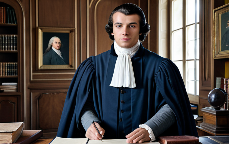 프랑스의 대표적인 혁명가 및 정치인 - The Young Lawyer**
"A young, earnest lawyer, Maximilien Robespierre, in his modest legal robes, sta...