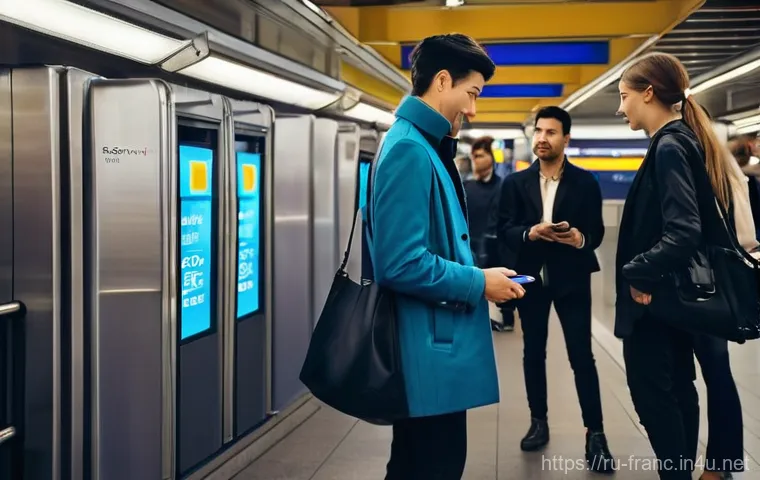 파리 지하철 이용법 및 요금 - **Prompt:** A bustling and modern Paris metro station, brightly lit with clean lines. In the foregro...