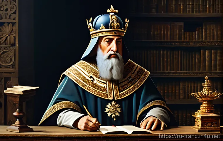 프랑스 왕조 계보 및 특징 - **Prompt:** A majestic depiction of Clovis I, a Merovingian king, standing amidst a gathering of Fra...