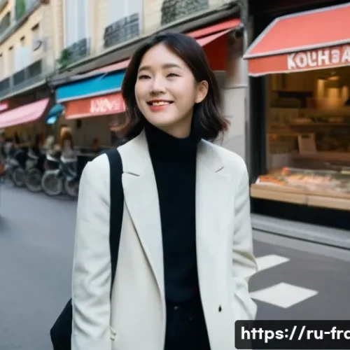 Home 23 프랑스에서 한인 커뮤니티 활동 - **Prompt:** A young Korean woman, in her early twenties, stands on a charming, bustling Parisian str...