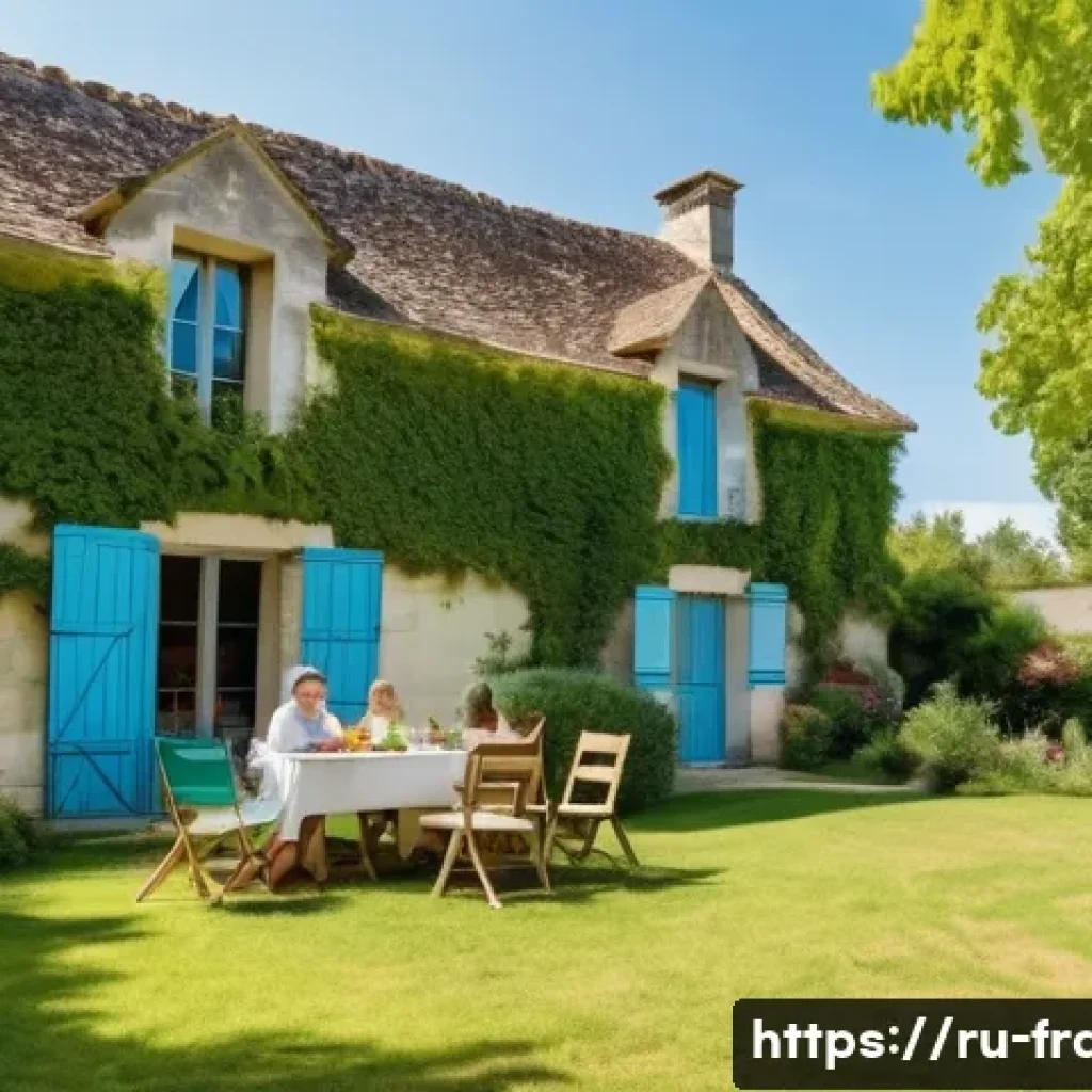프랑스 부동산 시장 트렌드 - A serene countryside scene near a small French town like Angers or Périgueux, featuring a cozy two-s...